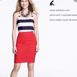 J Crew Red Eyelet Pencil Skirt